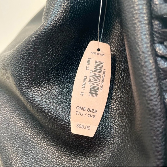 Victoria’s Secret NWT Black Faux Leather Fringe Drawstring Backpack Vegan - Picture 4 of 9